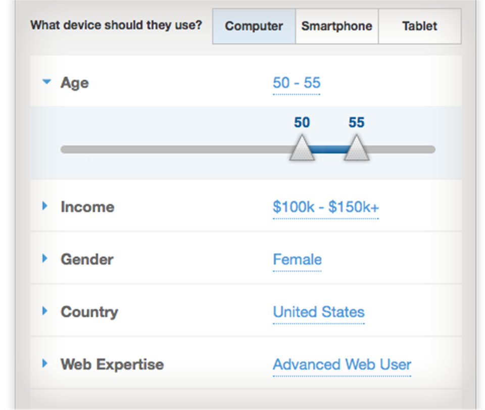 screenshot of demographic controls